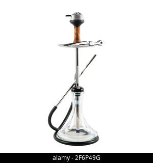 A modern stainless steel hookah is insulated on a white background. Stock Photo