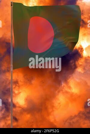 Bangladesh flag with sky background. Waving banner. National flag of Bangladesh Stock Photo