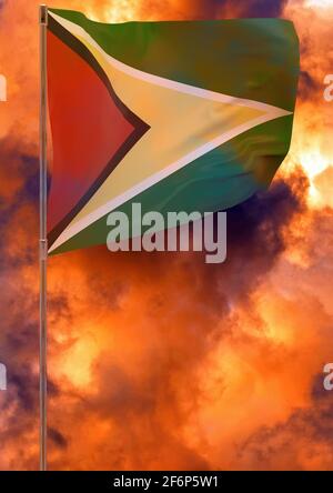 Guyana flag with sky background. Waving banner. National flag of Guyana Stock Photo