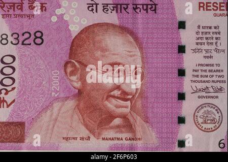 Mumbai India Asia March 21 2021 Reserve bank of india Face of Mahatma Gandhi on  two thousand rupees new banknotes 2000 rupees indian currency Stock Photo