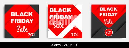 Square Black Friday sale banner template in black and white color combination. Minimal modern geometric layout for social media ads. Vector illustrati Stock Vector