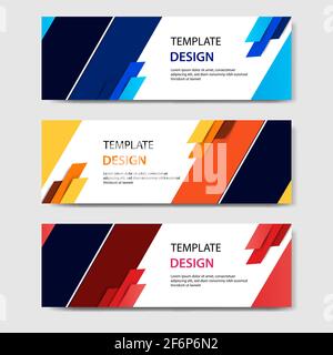 paper cut horizontal geometric business banners in blue, orange, red in white background. Suitable for for web, banner, header, print flyers. Vector d Stock Vector