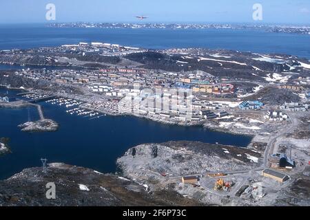 AERIAL VIEW OF NUUK, CAPITAL OF GREENLAND. Stock Photo