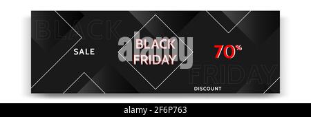 Minimal modern geometric horizontal Black Friday sale banner in black, white and red color. Vector template and layout design for web, blog, social me Stock Vector