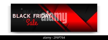 Minimal modern geometric horizontal Black Friday sale banner in black, white and red color. Vector template and layout design for web, blog, social me Stock Vector