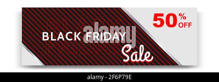 Minimal modern geometric horizontal Black Friday sale banner in black, white and red color. Vector template and layout design for web, blog, social me Stock Vector