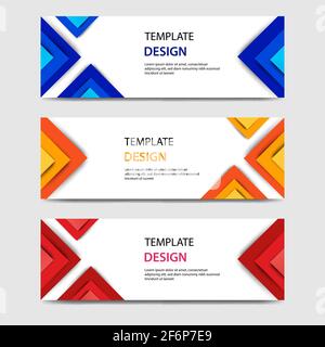 paper cut horizontal geometric business banners in blue, orange, red in white background. Suitable for for web, banner, header, print flyers. Vector d Stock Vector