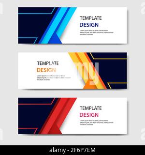 paper cut horizontal geometric business banners in blue, orange, red in white background. Suitable for for web, banner, header, print flyers. Vector d Stock Vector