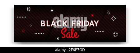 Minimal modern geometric horizontal Black Friday sale banner in black, white and red color. Vector template and layout design for web, blog, social me Stock Vector