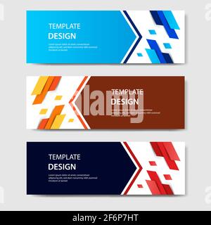 paper cut horizontal geometric business banners in blue, orange, red in white background. Suitable for for web, banner, header, print flyers. Vector d Stock Vector