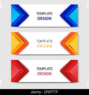 paper cut horizontal geometric business banners in blue, orange, red in white background. Suitable for for web, banner, header, print flyers. Vector d Stock Vector