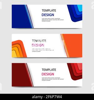paper cut horizontal geometric business banners in blue, orange, red in white background. Suitable for for web, banner, header, print flyers. Vector d Stock Vector