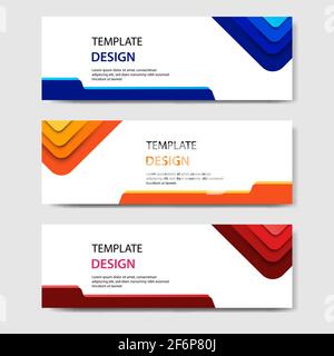 paper cut horizontal geometric business banners in blue, orange, red in white background. Suitable for for web, banner, header, print flyers. Vector d Stock Vector