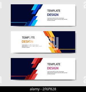 paper cut horizontal geometric business banners in blue, orange, red in white background. Suitable for for web, banner, header, print flyers. Vector d Stock Vector