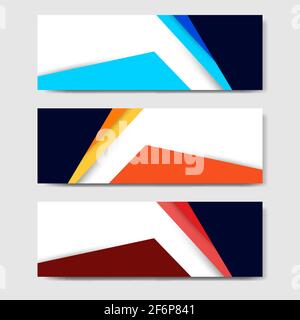 paper cut horizontal geometric business banners in blue, orange, red in white background. Suitable for for web, banner, header, print flyers. Vector d Stock Vector