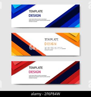 paper cut horizontal geometric business banners in blue, orange, red in white background. Suitable for for web, banner, header, print flyers. Vector d Stock Vector