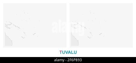 Two versions of the map of Tuvalu, with the flag of Tuvalu and highlighted in dark grey. Vector map. Stock Vector