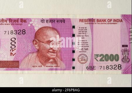 Mumbai India Asia March 21 2021 Reserve bank of india Face of Mahatma Gandhi on  two thousand rupees new banknotes 2000 rupees indian currency Stock Photo