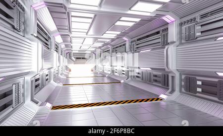 Futuristic Architecture Sci-Fi Hallway and Corridor Interior, 3D Rendering Stock Photo