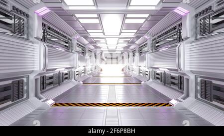 Futuristic Architecture Sci-Fi Hallway and Corridor Interior, 3D Rendering Stock Photo