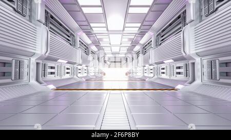 Futuristic Architecture Sci-Fi Hallway and Corridor Interior, 3D Rendering Stock Photo