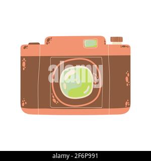 Cute photo camera icon in cartoon flat design. DSLR camera clip art in doodle style. Vector illustration isolated on white background. Stock Vector