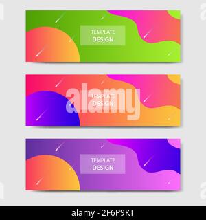 Vibrant gradient and futuristic background template for headline and header banner with wave or fluid shape and geometric element. Suitable for social Stock Vector