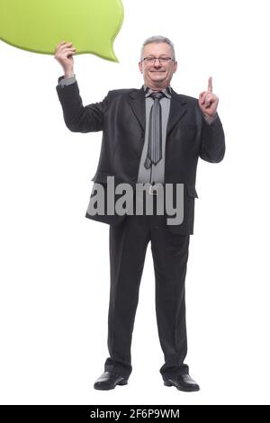 Man holding blank speech bubble with space for text Stock Photo