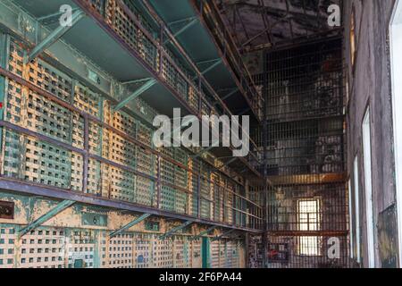 Inside Old Idaho Penitentiary Site pre-colonial prison in Boise Idaho jail for convicted prisoner inmates Stock Photo