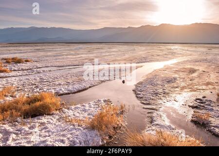 Beautiful Death Valley California landscape at sunset with salt creek in view Stock Photo