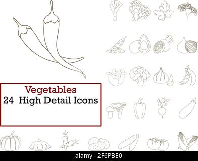 Vegetables Icon Set. Thin Editable Stroke Line Without Filling Design. Vector Illustration. Stock Vector