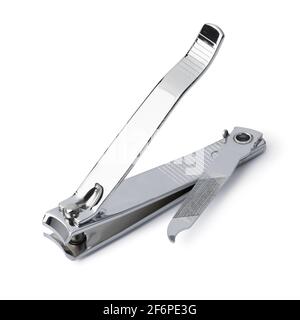 Single metal manicure nail clipper and file isolated on white background Stock Photo