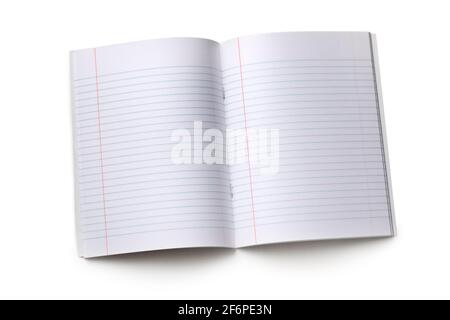 Open empty blank notebook with lines isolated on white background Stock Photo