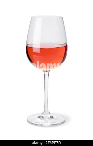 Single glass of rose wine isolated on white background Stock Photo