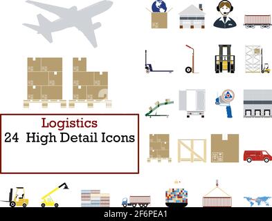 Logistics Icon Set. Flat Design. Fully editable vector illustration. Text expanded. Stock Vector