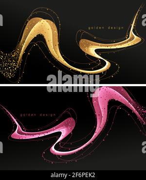 Abstract shiny color gold wave luxury background with golden glitter sparkles Stock Vector