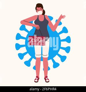 Person hanging a closed signboard Vector illustration. Stock Vector