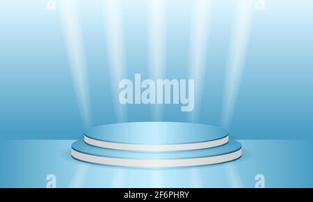 Abstract blue 3d round scene for product display. Podium in blue background with whie lines and light lights. Luxury abstract stage pedestal or scene Stock Vector