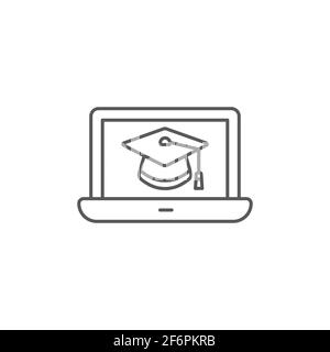 Graduation cap on screen laptop icon isolated background. Online learning or e-learning concept. Vector Illustration Stock Vector