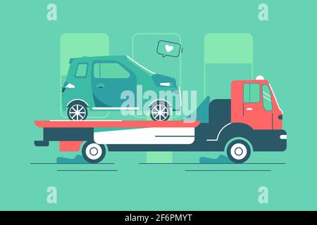 Red tow truck with car Stock Vector