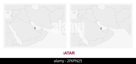 Map with highlighted Qatar map and flag Stock Vector Image & Art - Alamy