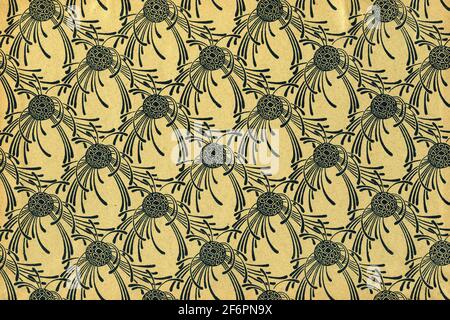 Used antique wallpaper with unusual abstract floral motif - withered flowers - art nouveau - circa 1910 Stock Photo