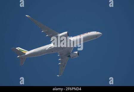 Ethiopian Airlines Airbus A350 leaves London Heathrow on 2 April 2021