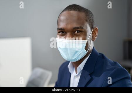 African American Business Man Wearing Face Mask Stock Photo