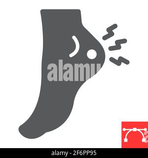 Heel pain glyph icon, painful and illness, foot ache vector icon, vector graphics, editable stroke solid sign, eps 10. Stock Vector