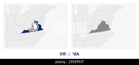 Two versions of the map of US State North Carolina, with the flag of ...