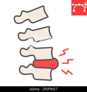 Spine pain color line icon, backache and backpain, herniated disc vector icon, vector graphics, editable stroke filled outline sign, eps 10. Stock Vector