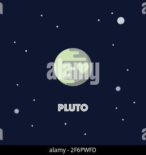 Pluto on space background. star and planets on galaxy background. Flat style vector illustration Stock Vector