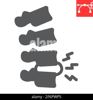Spine pain glyph icon, backache and backpain, herniated disc vector icon, vector graphics, editable stroke solid sign, eps 10. Stock Vector