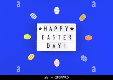 Composition of happy easter, greeting card with decorations Stock Photo